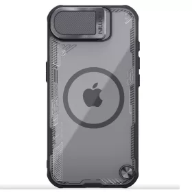   Nillkin Iceblade Prop Apple iPhone 17e / iPhone 16e mágneses szilikon tok, fekete-átlátszó