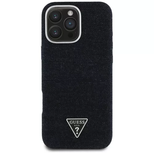 Guess Denim Triangle Logo iPhone 16 Pro Max MagSafe hátlap tok, fekete