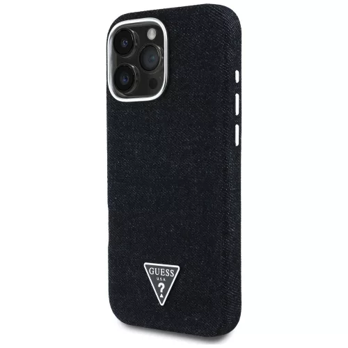 Guess Denim Triangle Logo iPhone 16 Pro Max MagSafe hátlap tok, fekete