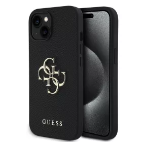   Guess PU Grained 4G Metal Logo Apple iPhone 16 hátlap tok, fekete