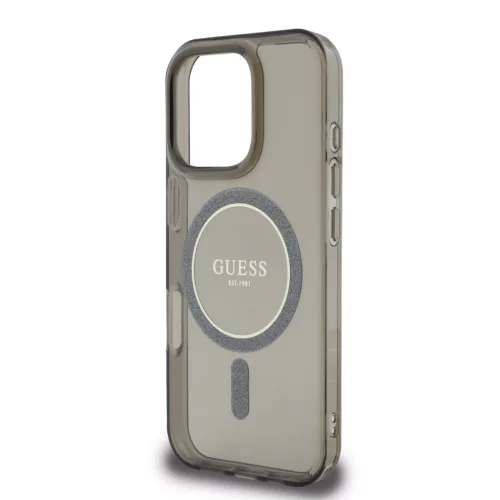 Guess IML Glitter Ring Apple iPhone 16 Pro Max Magsafe kompatibilis hátlap tok, fekete