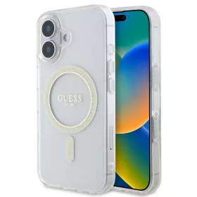   Guess IML Glitter Ring Apple iPhone 16 Plus Magsafe kompatibilis hátlap tok, átlátszó