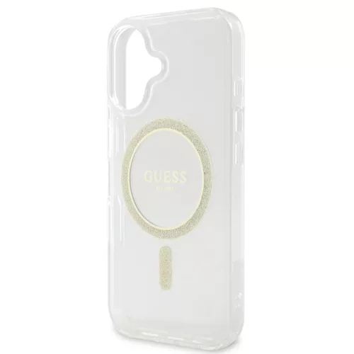 Guess IML Glitter Ring Apple iPhone 16 Plus Magsafe kompatibilis hátlap tok, átlátszó