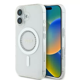   Guess IML Rhinestones MagSafe iPhone 16 kemény hátlap tok, fehér