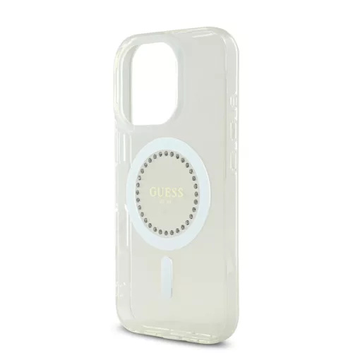 Guess IML Rhinestones MagSafe iPhone 16 kemény hátlap tok, fehér