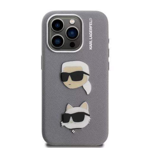 Karl Lagerfeld Grained PU K&CH Heads iPhone 15 Pro hátlap tok, szürke