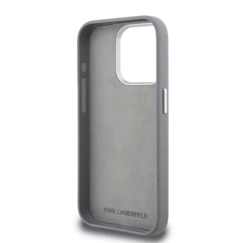 Karl Lagerfeld Grained PU K&CH Heads iPhone 15 Pro hátlap tok, szürke