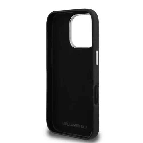 Karl Lagerfeld Grained PU K&CH Heads iPhone 15 Pro hátlap tok, fekete