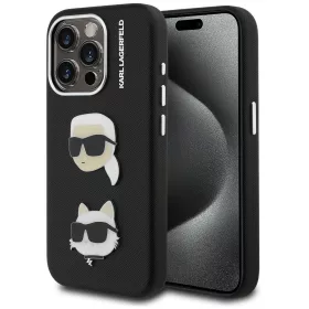   Karl Lagerfeld Grained PU K&CH Heads iPhone 15 Pro Max hátlap tok, fekete