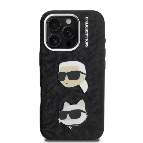 Karl Lagerfeld Grained PU K&CH Heads iPhone 15 Pro Max hátlap tok, fekete