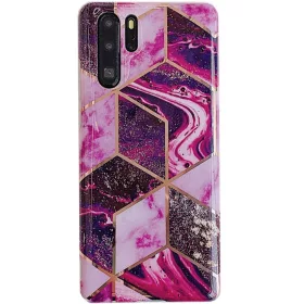   Samsung Galaxy A21s SM-A217F, Szilikon tok, sokszöges márvány minta, Wooze Geometric Marble, színes/lila