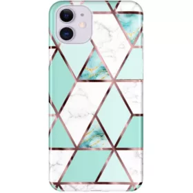   Samsung Galaxy A51 5G SM-A516F, Szilikon tok, sokszöges márvány minta, Wooze Geometric Marble, színes/zöld