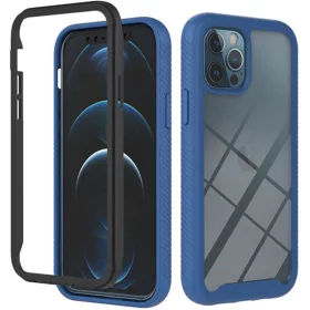   Apple iPhone 13 Pro, Szilikon hátlap és műanyag előlapi tok, elő- és hátlapi üveggel, közepsen ütésálló, Wooze Power Case, fekete/kék