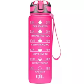   Prémium motivációs sport kulacs, idősáv, motivációs szöveg, kézpánttal, 1000 ml, Wooze You Did It, pink