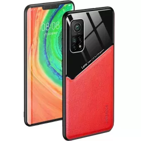   Xiaomi Poco C40, Szilikon tok, bőr és plexi hátlap, közepesen ütésálló, mágneses tartóval kompatibilis, Wooze Texture, piros