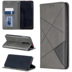   Apple iPhone 14 Pro Max, Oldalra nyíló tok, stand, geometria minta, Wooze DesignBook, szürke