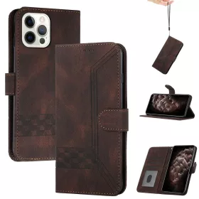   Apple iPhone 14 Pro Max, Oldalra nyíló tok, stand, kártyatartóval, kézpánttal, Wooze Illusion, barna