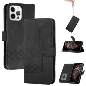   Apple iPhone 14 Pro Max, Oldalra nyíló tok, stand, kártyatartóval, kézpánttal, Wooze Illusion, fekete