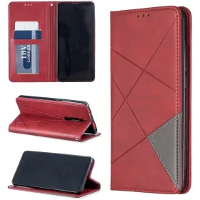   Apple iPhone 14 Pro, Oldalra nyíló tok, stand, geometria minta, Wooze DesignBook, piros