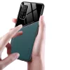 Apple iPhone 14 Pro, Szilikon tok, bőr és plexi hátlap, közepesen ütésálló, mágneses tartóval kompatibilis, Wooze Texture, zöld
