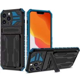   Samsung Galaxy A03 Core SM-A032F, Műanyag hátlap védőtok szilikon belső, közepesen ütésálló, kitámasztóval, kártyatartóval, Wooze Transformer, fekete/kék