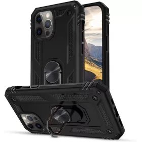   Samsung Galaxy S23 Plus SM-S916, Műanyag hátlap védőtok, közepesen ütésálló, szilikon belső, telefontartó gyűrű, Defender, fekete