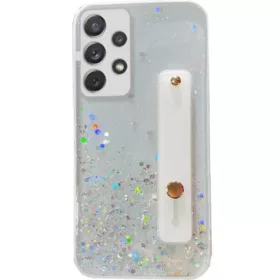   Apple iPhone 12 Pro Max, Szilikon tok, közepesen ütésálló, kézpánttal, színátmenetes, csillogó minta, Wooze Strap Star, mintás/fehér