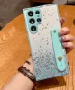 Apple iPhone 14 Pro Max, Szilikon tok, közepesen ütésálló, kézpánttal, színátmenetes, csillogó minta, Wooze Strap Star, mintás/menta