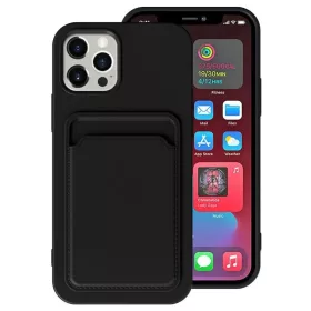   Samsung Galaxy A14 4G / A14 5G SM-A145F / A146B, Szilikon tok, kártyatartóval, Wooze Card Slot, fekete