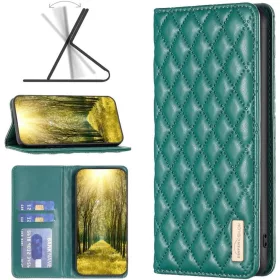   Samsung Galaxy A42 5G / M42 5G SM-A426B / M426B, Oldalra nyíló tok, stand, kártyatartóval, 3D rombusz minta, Wooze Pillow, zöld