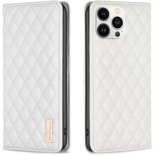 Samsung Galaxy A73 5G SM-A736B, Oldalra nyíló tok, stand, kártyatartóval, 3D rombusz minta, Wooze Pillow, fehér