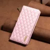 Samsung Galaxy A73 5G SM-A736B, Oldalra nyíló tok, stand, kártyatartóval, 3D rombusz minta, Wooze Pillow, rózsaszín