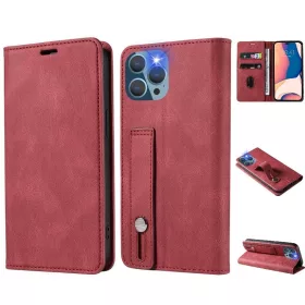   Samsung Galaxy A02 SM-A022F, Oldalra nyíló tok, stand, kártyatartóval, kézpánttal, Wooze Business Plus, piros