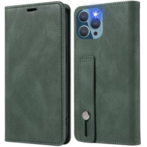 Samsung Galaxy A42 5G / M42 5G SM-A426B / M426B, Oldalra nyíló tok, stand, kártyatartóval, kézpánttal, Wooze Business Plus, sötétzöld