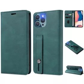   Samsung Galaxy M32 4G SM-M325F, Oldalra nyíló tok, stand, kártyatartóval, kézpánttal, Wooze Business Plus, zöld
