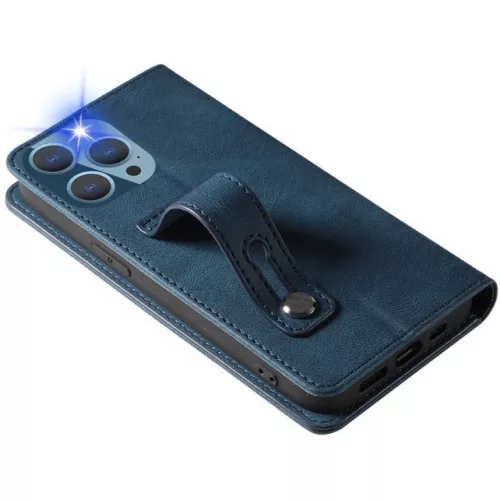 Samsung Galaxy M53 5G SM-M536B, Oldalra nyíló tok, stand, kártyatartóval, kézpánttal, Wooze Business Plus, kék
