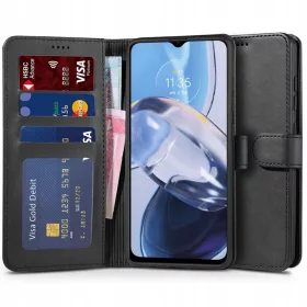   Motorola Moto E22 / E22i, Oldalra nyíló tok, stand, mágnes csattal, TP Wallett, fekete