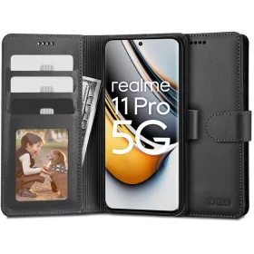   Realme 11 Pro / 11 Pro Plus, Oldalra nyíló tok, stand, mágnes csattal, TP Wallett, fekete