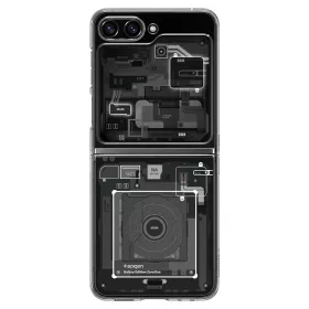   Samsung Galaxy Z Flip5 SM-F731B, Műanyag hátlap védőtok + szilikon keret, Telefon belső minta, Spigen Airskin Zero One, átlátszó/füst