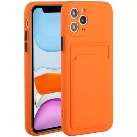   Apple iPhone 15 Pro Max, Szilikon tok, kártyatartóval, Wooze Card Slot, narancssárga