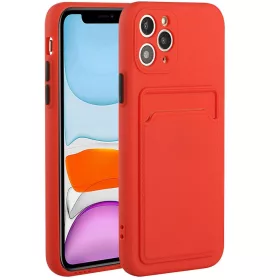   Apple iPhone 15 Pro, Szilikon tok, kártyatartóval, Wooze Card Slot, piros
