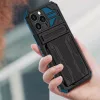 Apple iPhone 15 Plus, Műanyag hátlap védőtok szilikon belső, közepesen ütésálló, kitámasztóval, kártyatartóval, Wooze Transformer, fekete/piros