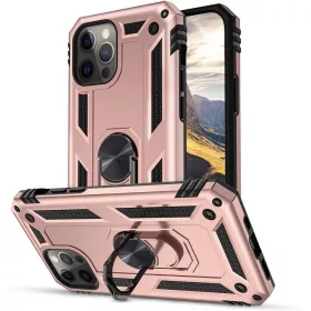   Apple iPhone 15 Plus, Műanyag hátlap védőtok, közepesen ütésálló, szilikon belső, telefontartó gyűrű, Defender, vörösarany