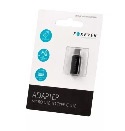 Adapter, USB Type-C - microUSB átalakító, fekete