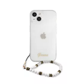   Guess PC Script and White Pearls Apple iPhone 13 hátlap tok, átlátszó