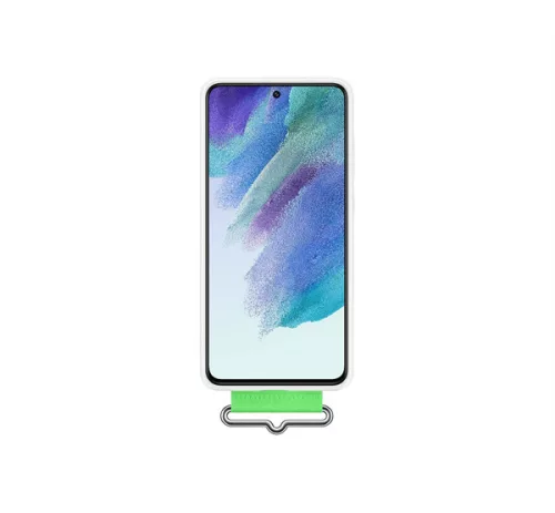 Samsung Galaxy S21 FE Silicone Cover with Strap, gyári szilikon tok szíjjal, fehér, EF-GG990TW