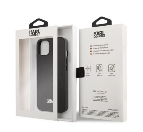 Karl Lagerfeld Saffiano Plaque hátlap tok Apple iPhone 13 mini, fekete
