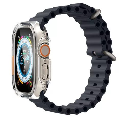 Spigen Ultra Hybrid Apple Watch UItra 2 / 1 49mm tok, kijelzővédő felülettel, Crystal Clear, átlátszó