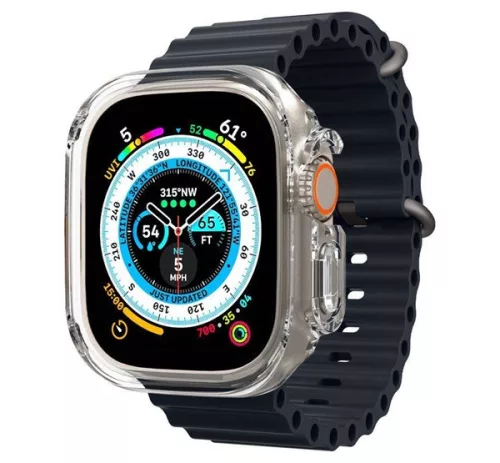 Spigen Ultra Hybrid Apple Watch UItra 2 / 1 49mm tok, kijelzővédő felülettel, Crystal Clear, átlátszó