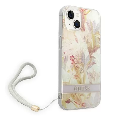 Guess Flower Strap Apple iPhone 14 Plus hátlap tok, lila